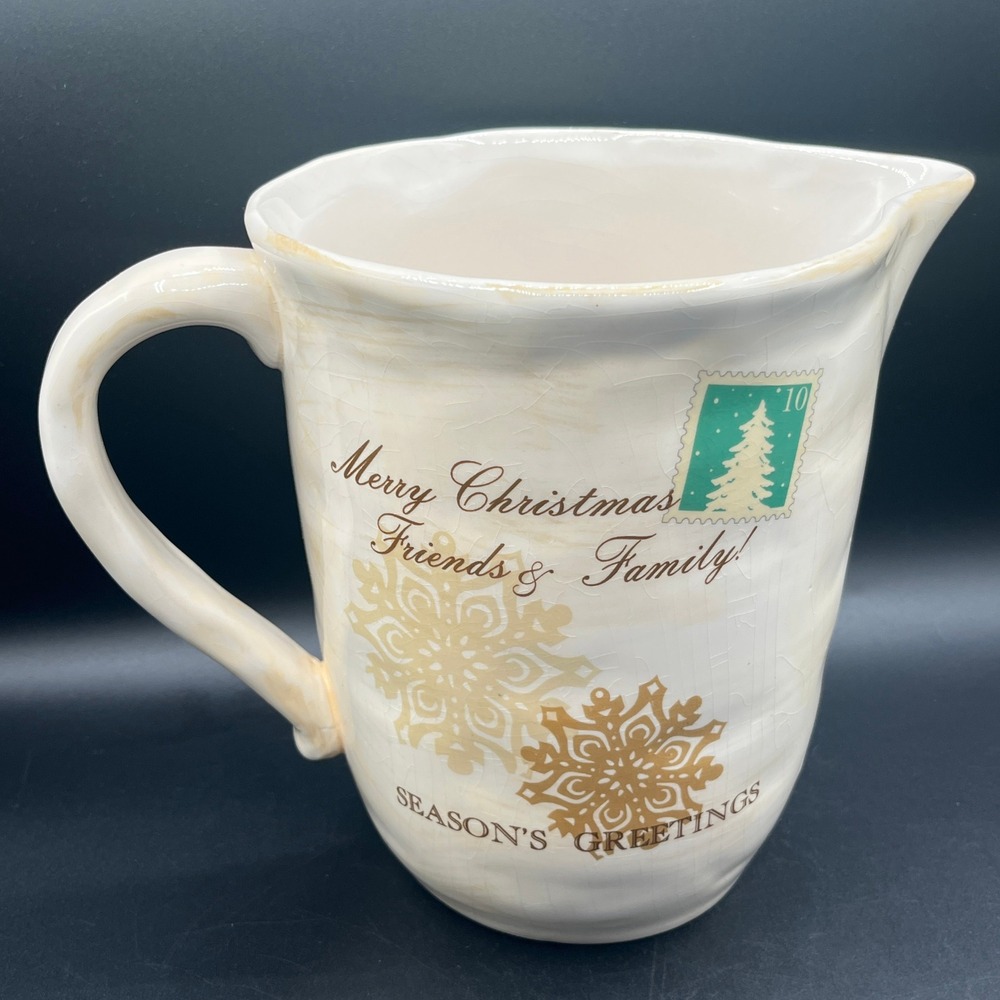 At Home America Pitcher Christmas Happy Holidays Seasons Greetings 7.5" Decor